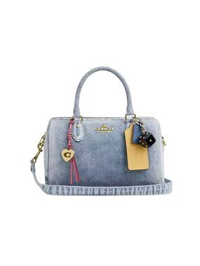 Coach Rowan Satchel Bag In Loved Denim With Charms